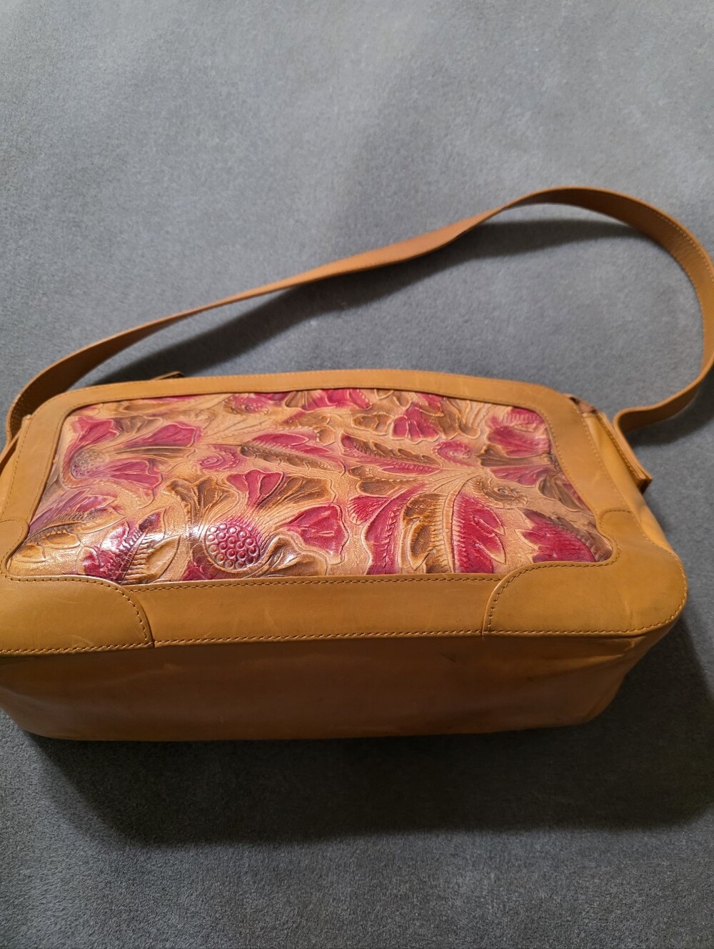 Cynthia Rowley Hand-Tooled Floral Shoulder Bag in Tan and Pink